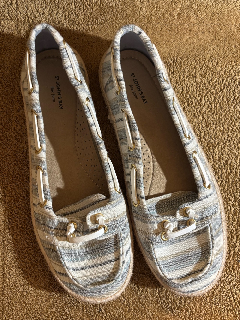 St. John's Bay Striped Canvas Loafers in Beige and Light Blue